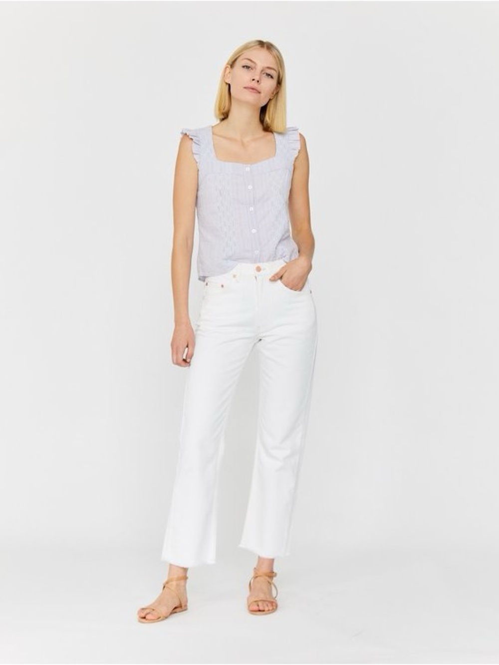 Esby Women's Straight Leg Cotton Jeans in White